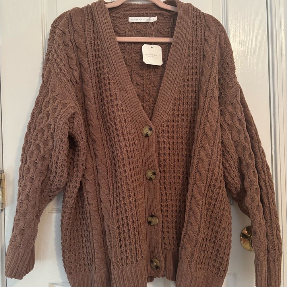 Altar'd State Brown Cable Knit Cardigan